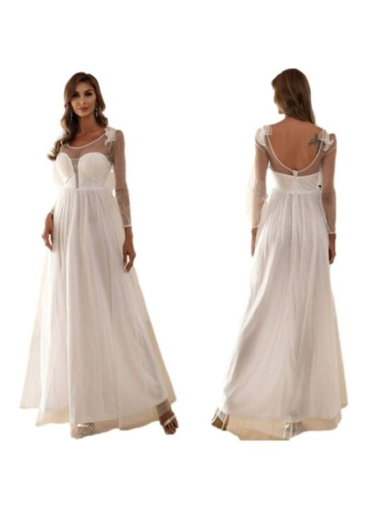 Missord Dresses & Skirts - Missord White Dobby Mesh Ruffle Trim Sheer Maxi Dress Large